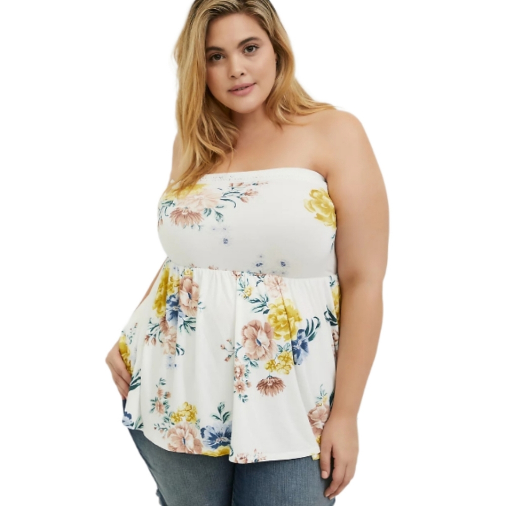 Torrid Super Soft Strapless Floral Peplum Top Size 1X
